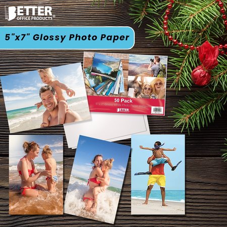 Better Office Products Glossy Photo Paper, 5 x 7 Inch, 50 Sheets, 200 gsm, 50PK 32206